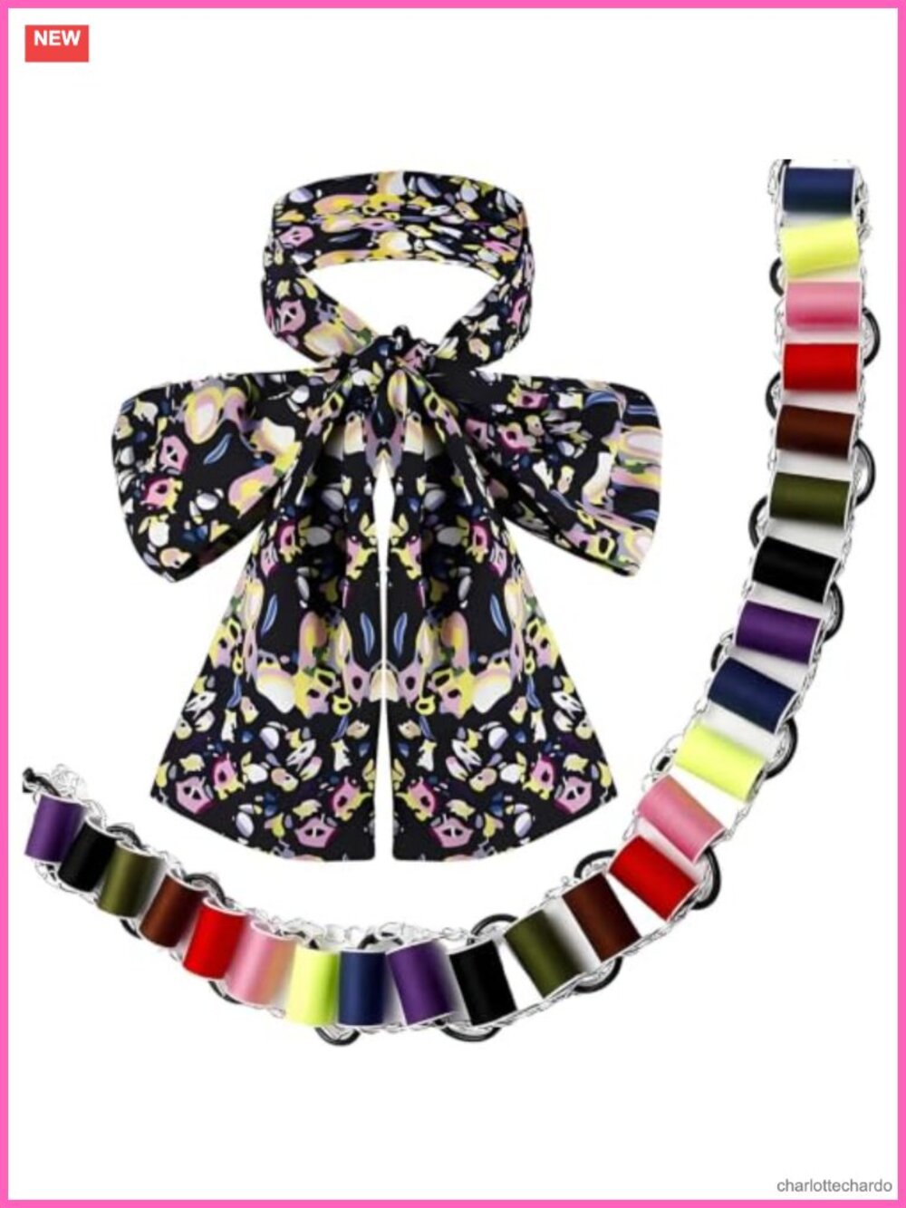 Mad Hatter Costume Accessories Bow Tie Scarf & Colorful Spools Bandolier Set